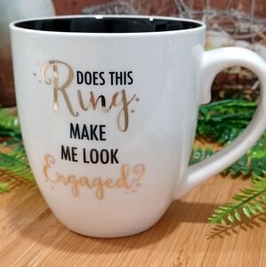 Mary Square White and Gold Ceramic Mug Does This Ring Make Me Look Engaged C Mug